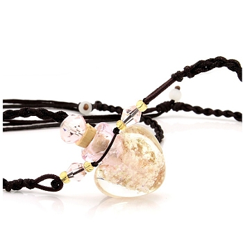 Lampwork Perfume Bottle Necklaces with Ropes, Heart, Pink, 22.05~28.35 inch(56~72cm), Pendant: 22x12x20, Capacity: 1ml(0.03fl. oz)