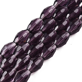 Transparent Glass Beads Strands, Faceted, Oval, Purple, 8x5.5mm, Hole: 1mm, about 70pcs/strand, 22.2~22.64''(55.5~57.5cm)