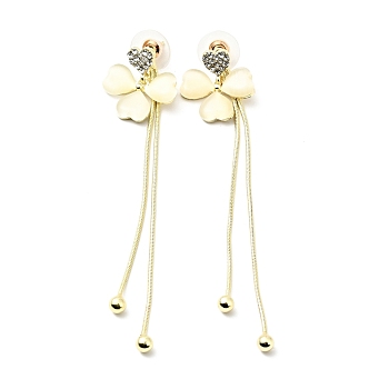 Crystal Rhinestone Heart with Clover Dangle Stud Earrings, Brass Long Tassel Drop Earrings with 925 Sterling Silver Pins for Women, Light Gold, 83mm, Pin: 0.8mm