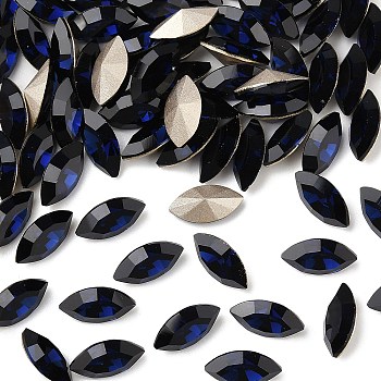 Preciosa&reg MAXIMA Crystal Fancy Stones, Czech Crystal, 435 14 615 Navette(Horse Eye), Dura Foiling, 30280 Dark Indigo, 10x5mm