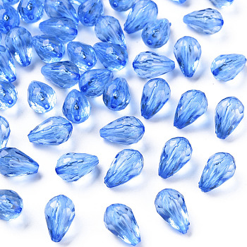 Transparent Acrylic Beads, Faceted, Teardrop, Cornflower Blue, 12x8mm, Hole: 1.5mm, about 1338pcs/500g