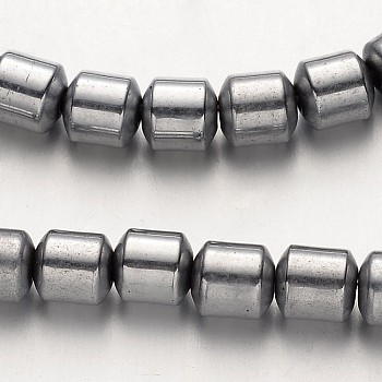 Electroplate Non-magnetic Synthetic Hematite Bead Strands, Column, Silver Plated, 6x6mm, Hole: 1mm, about 67pcs/strand, 15.7 inch