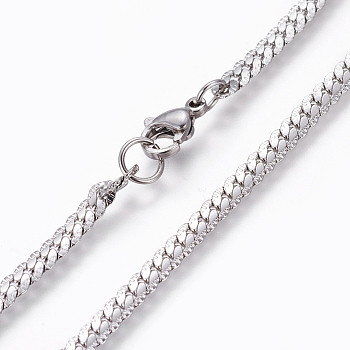 304 Stainless Steel Twisted Chain Curb Chain Necklaces, with Lobster Claw Clasps, Stainless Steel Color, 19.7 inch(50cm)