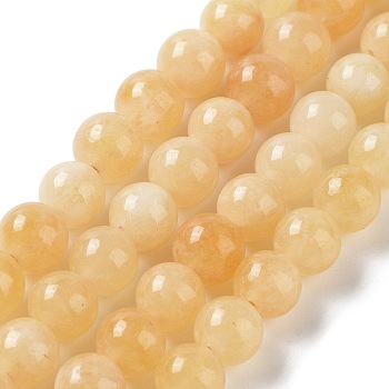 Dyed Natural Malaysia Jade Beads Strands, Round, Gold, 8mm, Hole: 1.2mm, about 23pcs/strand, 7.28 inch(18.5cm)