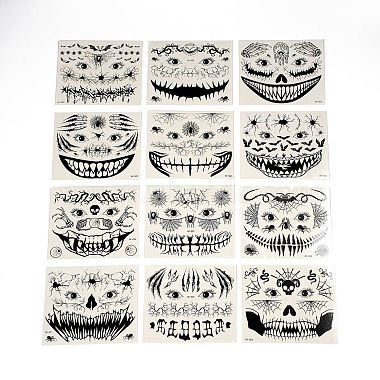 12 pcs 12 style lumineux halloween horreur tatouages temporaires amovibles papier visage autocollants(AJEW-G048-07)-2