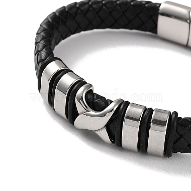 bracelets pour hommes en cordon de cuir pu noir tressé(BJEW-K243-23P)-2