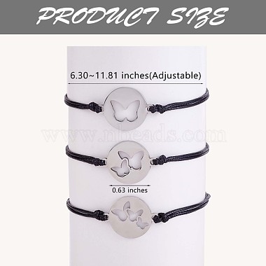 3Pcs 3 Style 430 Stainless Steel Butterfly Link Bracelets Set(JB728A)-3