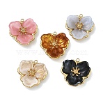 304 Stainless Steel Pendants, Flower Charms, with Acrylic, Real 18K Gold Plated, Ion Plating(IP), Mixed Color, 24.5x25x7mm, Hole: 1.8mm(STAS-F345-04G)