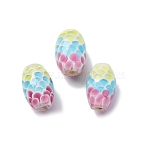 Two Tone Handmade Lampwork Beads, Oval with Scale Pattern, Light Sky Blue, 16.5~18.5x10.5~11.5mm, Hole: 2.5mm(LAMP-K042-01C)