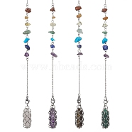 Mixed Synthetic & Natural Chip Gemstone Pointed Dowsing Pendulums, Macrame Pouch Stone Holder, with 304 Stainless Steel Cable Chains, Bullet Charm, 10 inch(252mm), Hole: 2mm, Pendants: 33x12mm(PALLOY-JF02455-01)