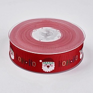 Polyester Printed Grosgrain Ribbons, Christmas Theme, Santa Claus, Red, 1 inch(25mm), about 100yards/roll(91.44m/roll)(ORIB-E002-B02)