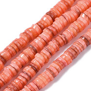 Natural Freshwater Shell Beads Strands, Dyed, Flat Round/Disc, Heishi Beads, Dark Salmon, 5~6x1~2mm, Hole: 1mm, about 205~215pcs/strand, 15.35 inch(39cm)(X-SHEL-S278-025H)