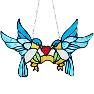 Bird Stained Acrylic Window Hanger Panel, with Alloy Chain, for Suncatcher Window Hanging Decoration, Cyan, 170mm(HJEW-WH0069-30)