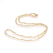 304 Stainless Steel Mesh Chain Necklaces, with 304 Stainless Steel Beads and 304 Stainless Steel Clasps, Golden, 16.9 inch(43cm), 2mm(NJEW-F248-10B-G)