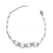 SHEGRACE Attractive Rhodium Plated 925 Sterling Silver Link Bracelet, Flower with Fresh Water Pearls, Platinum, 170mm(JB286A)