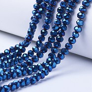 Electroplate Transparent Glass Beads Strands, Full Plated, Faceted, Rondelle, Blue Plated, 3.5x3mm, Hole: 0.4mm, about 113~115pcs/strand, 32~33cm(EGLA-A034-T3mm-UA02)