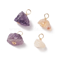 Rough Raw Natural Ametrine Pendants, with Real 18K Gold Plated Tone Copper Wire Wrapped, Nuggets Charm, 12.5~17x11.5~15.5x9.5~13mm, Hole: 3.5~4mm(PALLOY-JF01697)