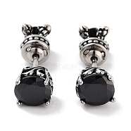 Flat Round 316 Surgical Stainless Steel Pave Black Cubic Zirconia Ear False Plugs for Women Men, Antique Silver, 7.3mm(EJEW-Z050-37AS)