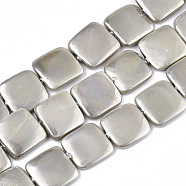 Spray Painted Shell Pearl Beads Strands, Square, Light Grey, 15x15x3.5mm, Hole: 0.8mm, about 24pcs/Strand, 14.57 inch(37cm)(SSHEL-R045-03B-02)