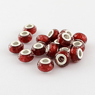 Large Hole Resin European Beads, with Silver Color Plated Brass Double Cores, Faceted Rondelle, Dark Red, 14x9mm, Hole: 5mm(X-OPDL-R118-04A)