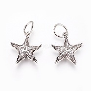 Tibetan Style Alloy Pendants, Starfish/Sea Stars, Antique Silver, 22.5x21x5mm, Hole: 7mm(PALLOY-F224-02AS-06)