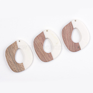 Resin & Walnut Wood Pendants, Quadrangle, White, 47x38x3mm, Hole: 2mm(RESI-T023-12B)