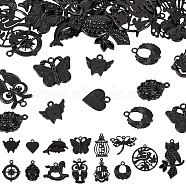 Elite 56Pcs 14 Styles Alloy Pendants, Tooth & Lion & Compass, Electrophoresis Black, 17.5~51x16~31.5x1.5~5mm, Hole: 1.5~2.7mm, 4pcs/style(FIND-PH0010-30)