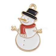 Christmas Theme Alloy Enamel Pendants, Light Gold, Lead Free & Cadmium Free, Snowman, 28x17x1.3mm, Hole: 1.8mm(ENAM-Z019-01K)