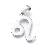 304 Stainless Steel Pendants, Constellation/Zodiac Sign, Stainless Steel Color, Leo, 31x25x1.5mm, Hole: 10x4mm(STAS-L210-06D-P)