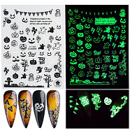 Luminous Plastic Nail Art Stickers Decals, Self-adhesive, For Nail Tips Decorations, Halloween 3D Design, Glow in the Dark, Ghost, 103x80mm(LUMI-PW0004-050C)