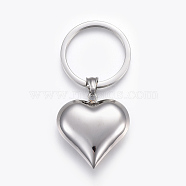 304 Stainless Steel Keychain, Heart, Stainless Steel Color, 75mm, Pendant: 36.5x35x10mm(KEYC-F021-05P)