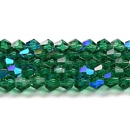 Transparent Electroplate Glass Beads Strands, AB Color Plated, Faceted, Bicone, Teal, 4x4mm, Hole: 0.8mm, about 82~85pcs/strand, 12.01~12.2 inch(30.5~31cm)(EGLA-A039-T4mm-L10)