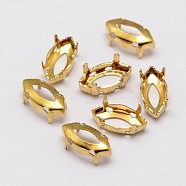 Horse Eye Brass Sew on Prong Settings, Claw Settings for Pointed Back Rhinestone, Open Back Settings, Golden, 15x7x0.4mm, Fit for 7x15mm cabochon(KK-N0084-A03-7x15G)