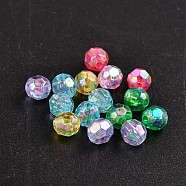 Eco-Friendly Transparent Acrylic Beads, Faceted, Round, AB Color, Mixed Color, 6mm, Hole: 1mm, about 5000pcs/500g(PL642)