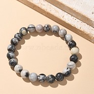 Natural Netstone Bead Stretch Bracelets, Round, 2-1/8 inch~2-3/8 inch(5.5~6cm), Bead: 8mm(X-BJEW-K212-B-021)