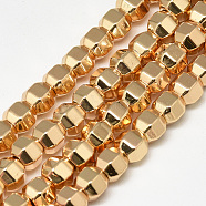 Electroplate Non-magnetic Synthetic Hematite Beads Strands, Polygon, Light Gold Plated, 6x5x5mm, Hole: 2mm, about 78pcs/strand, 15.7 inch(G-Q465-34KC)