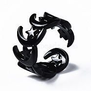Spray Painted Brass Cuff Rings, Open Rings, Moon with Star, Black, US Size 5, Inner Diameter: 16mm(RJEW-S044-149A)