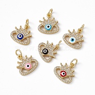 Rack Plating Brass Enamel Cubic Zirconia Charms, Crown with Evil Eye Charm, with Jump Ring, Long-Lasting Plated, Real 18K Gold Plated, Lead Free & Cadmium Free, Mixed Color, 15x15x3.6mm, Hole: 4mm(KK-M236-02G)
