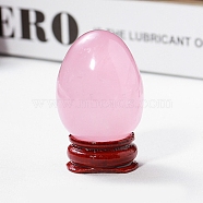 Easter Raw Natural Rose Quartz Egg Display Decorations, Wood Base Reiki Stones Statues for Home Office Decorations, 40x25mm(PW-WG89517-05)