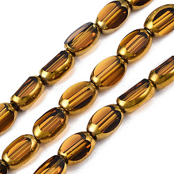 Electroplate Glass Beads Strands, Edge Plated, Oval, Goldenrod, 7x4.5x4mm, Hole: 0.8mm, about 50pcs/strand, 13.07~13.15 inch(33.2~33.4cm)(EGLA-N008-015C)
