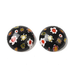 Handmade Millefiori Glass Cabochons, Half Round, Black, 16x6.5mm(LAMP-H063-01A)