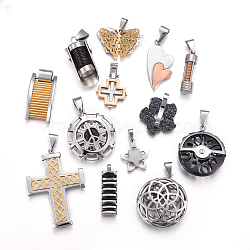 304 Stainless Steel Pendants, Mixed Shapes, Mixed Color, 20~48.5x8~34.5x2.3~13mm, Hole: 3~9x2~4mm(STAS-L231-14M)