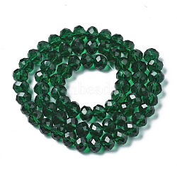 Glass Beads Strands, Faceted, Rondelle, Dark Green, 8x6mm, Hole: 1mm, about 63~65pcs/strand, 39~40cm(EGLA-A034-T8mm-D24)