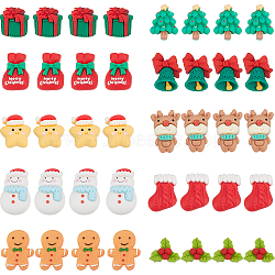 40Pcs 10 Styles Christmas Theme Opaque Resin Cabochons, Snowman & Reindeer & Lucky Bag, Mixed Shapes, Mixed Color, 21~31x15~24x5~9mm, 4pcs/style(CRES-SC0002-57)