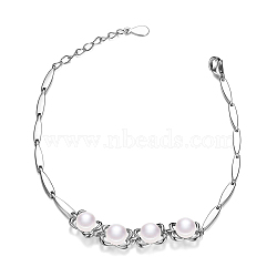 SHEGRACE Attractive 925 Sterling Silver Link Bracelet, Flower with Fresh Water Pearls, Platinum, 170mm(JB286A)