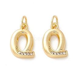 Rack Plating Eco-friendly Brass Micro Pave Clear Cubic Zirconia Charms, Long-Lasting Plated, Real 18K Gold Plated, Cadmium Free & Nickel Free & Lead Free, Letter.Q, 14x10.5x2.5mm, Hole: 3.5mm(KK-D072-01G-Q-NR)