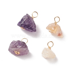 Rough Raw Natural Ametrine Pendants, with Real 18K Gold Plated Tone Copper Wire Wrapped, Nuggets Charm, 12.5~17x11.5~15.5x9.5~13mm, Hole: 3.5~4mm(PALLOY-JF01697)