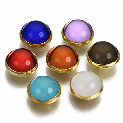 4-Hole Translucent Acrylic Sewing Buttons, with Brass Findings, Half Round, Mixed Color, 8x6mm, Hole: 1mm; about 300pcs/bag(BUTT-T008-8mm-M-G)