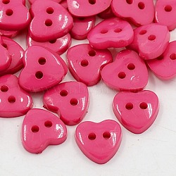 Acrylic Heart Buttons, Plastic Sewing Buttons for Costume Design, 2-Hole, Dyed, Deep Pink, 12x12x3mm, Hole: 1mm(BUTT-E071-A-06)