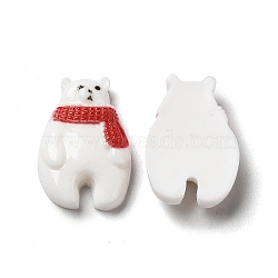 Christmas Opaque Resin Cabochons, Bear with Red Scarf, White, 21.5x15x5mm(RESI-K019-22)